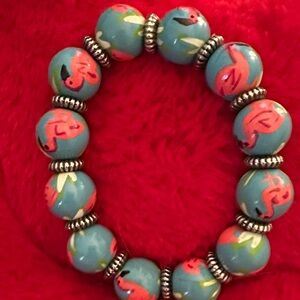 Flamingo Floral Beaded Bracelet - Blue and Pink
